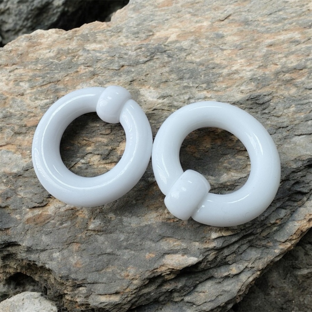 0g 7/8 Pair White Acrylic Captive Bead Rings - Body Piercing Jewelry New!